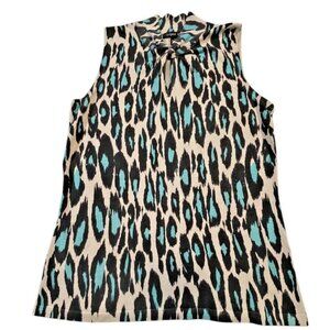 August Silk Women's Silk Blend Leopard Print Sleeveless Sweater SIZE-LARGE